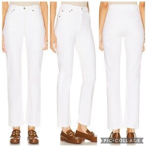 NWT AGOLDE Riley Long High Rise Straight Jeans White Hem Button Fly Size 24